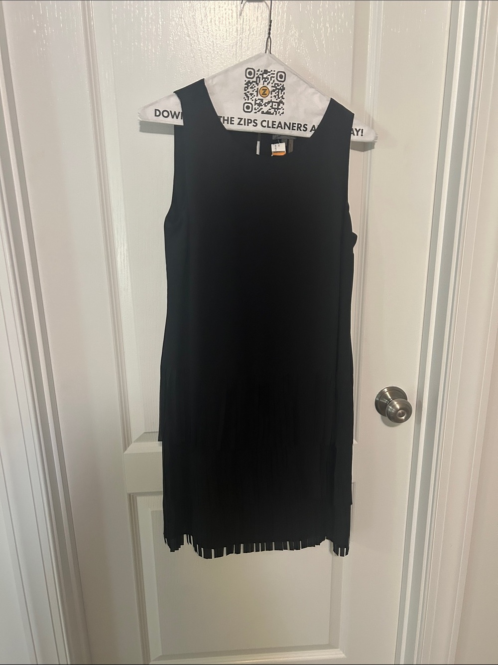 Vince Camuto Black Sleeveless Fringe Shift Dress